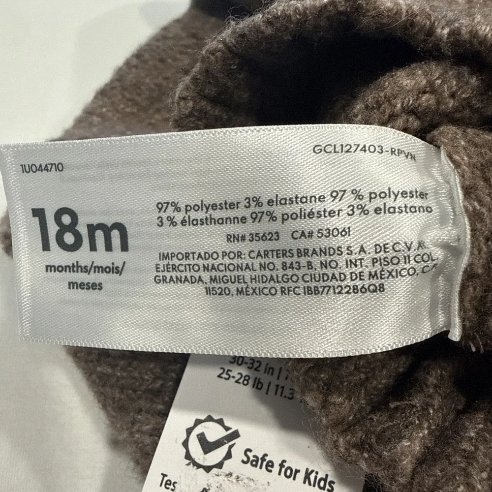 OshKosh B'gosh Hooded Brown Knit Pullover Sweater Pouch Pocket Solid 18M